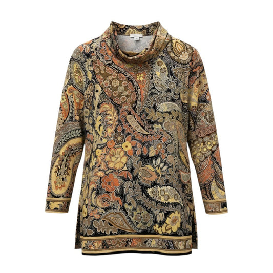 78e18 【美品】LEONARD レオナール ハイネックロングスリーブカットソー 美しいプリント 総柄 0329120 Lサイズ マルチカラー レディース 女性用t18r