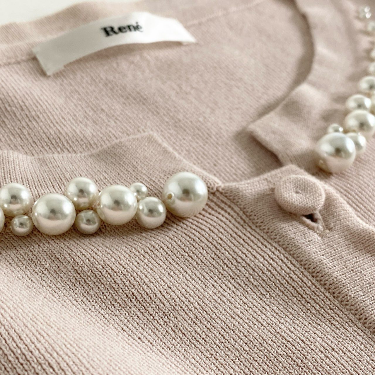 88j2 Rene ルネ パールネック カーディガン 34 ピンク  羽織 日本製 Pearl Neck Cardigan