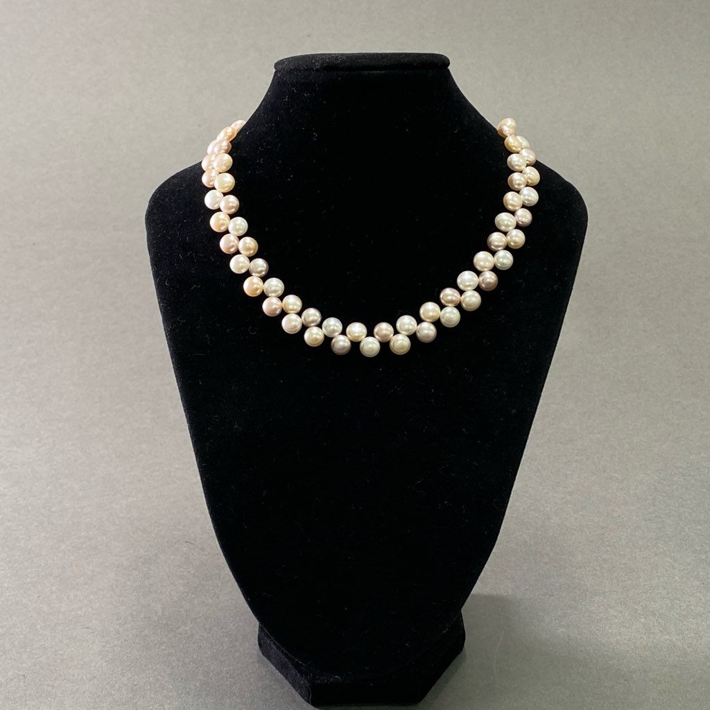 1d5 ミキモト真珠島  パール ネックレス 丸玉7.0～8mm 本真珠 アクセサリー 小物 レディース 女性用 ピンク ホワイト系