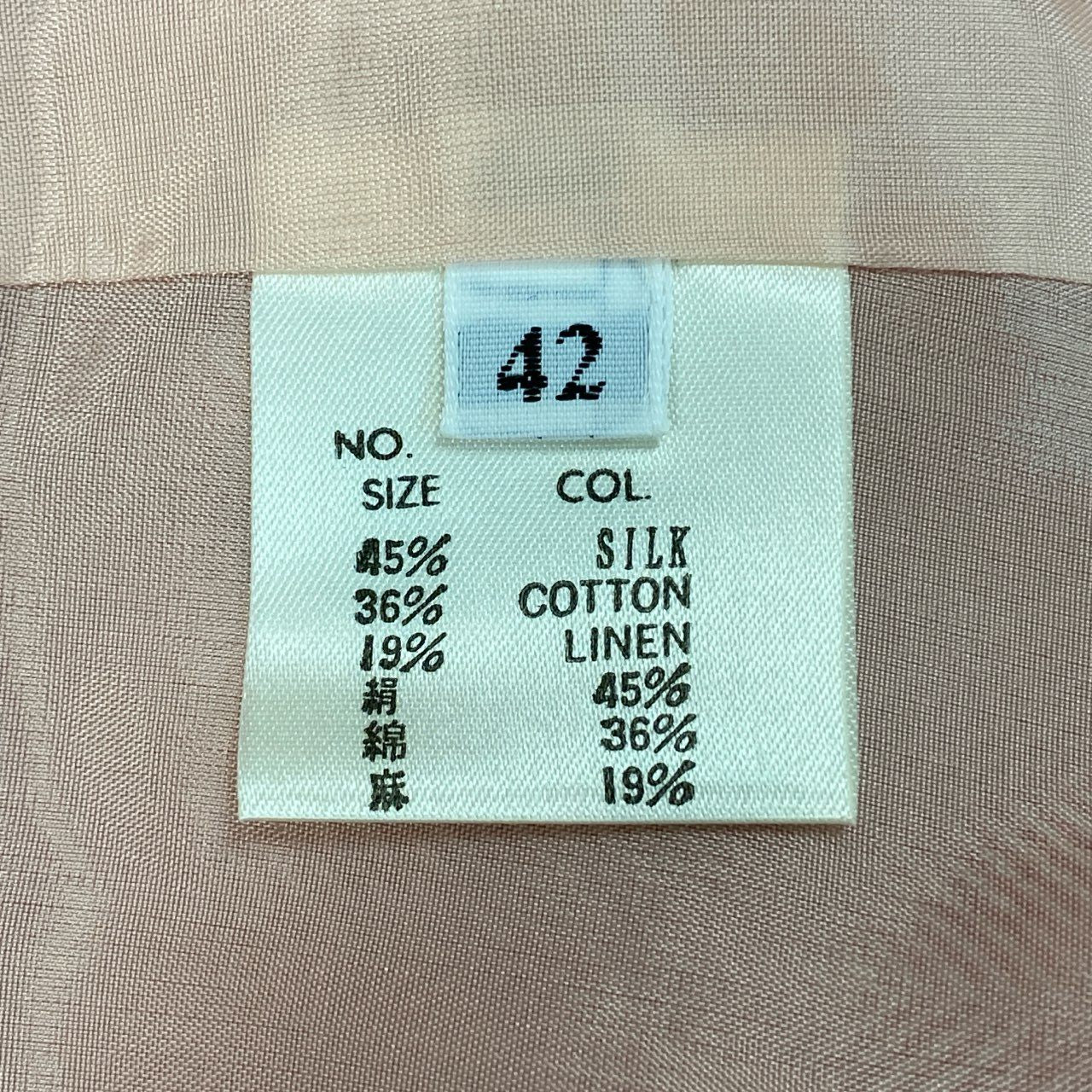 70a15 Paul Stuart ポールスチュアート セットアップ スカートスーツ テーラードジャケット 膝丈スカート ヘリンボーン イタリア製 レディース 女性用 サイズ42 レッド ホワイト シルク コットン リネンu02t