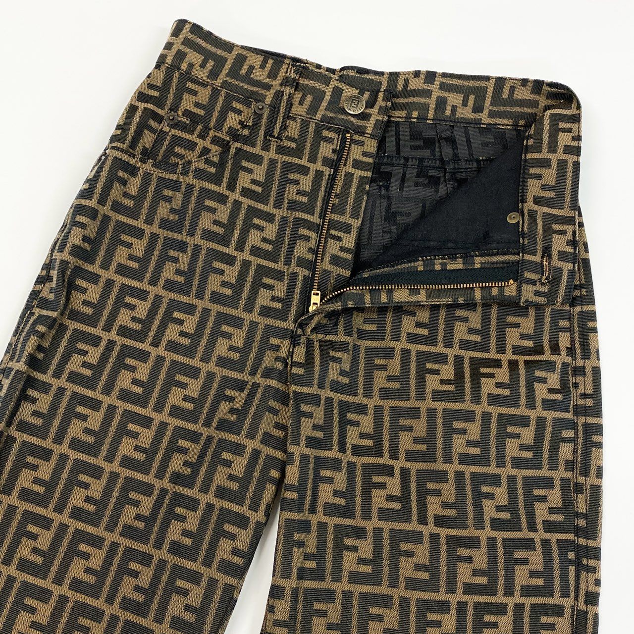 Id6 FENDI フェンディ ズッカ柄 テーパードパンツ ボトムス 総柄  イタリア製 41 ブラウン レディース 女性用o07t