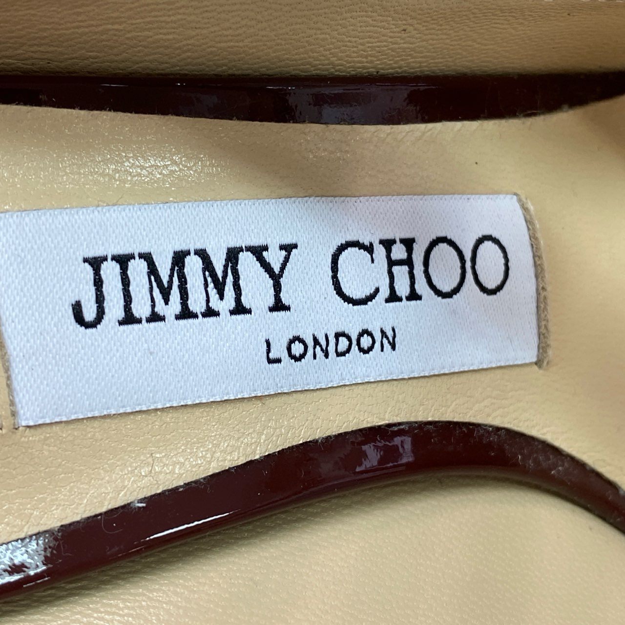 1d15 JIMMY CHOO ジミーチュウ ビング BING クリスタルビジューストラップ ミュール パンプス シューズ 34 ボルドー パテントレザー