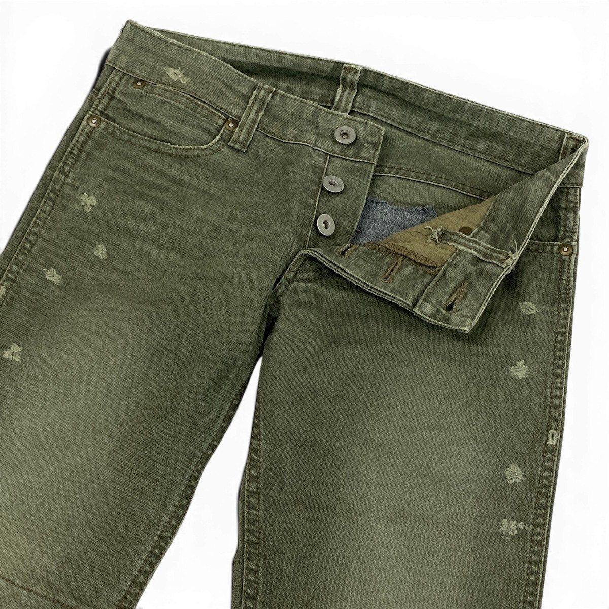 Ag23 IF SIX WAS NINE イフシックスワズナイン クラッシュダメージ加工 フレア ジップスリットパンツ Distressed Flared Hem Zip Pants カーキt18r
