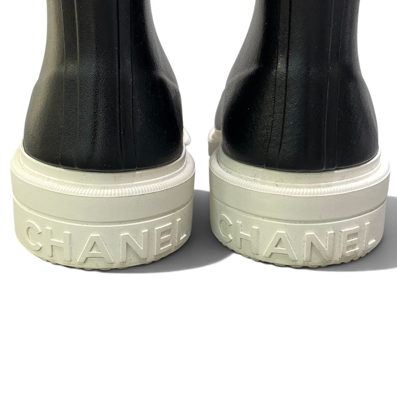 i2 CHANEL シャネル ラバーレインブーツ ロングブーツ ココマーク G39620 サイズ40 ブラック × ホワイト レディースk02i