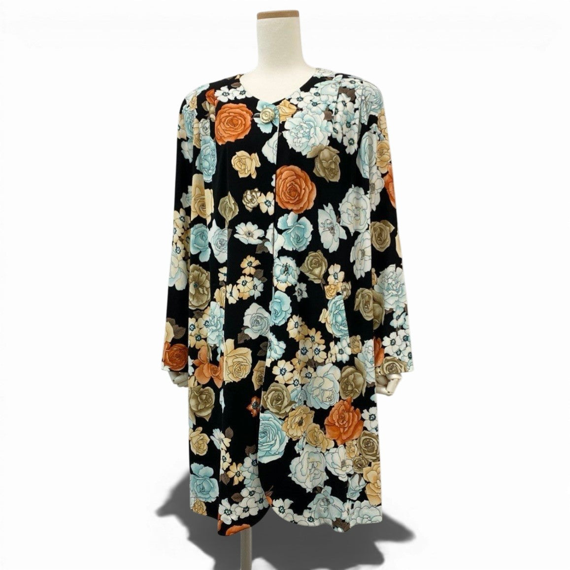 41c8 《極美品》 LEONARD レオナール カンカン素材 薄手コート 花柄 羽織り ロングカーディガン L マルチカラー レディースu02t