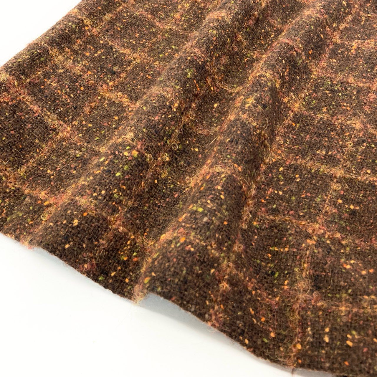 82a29 Vintage CELINE セリーヌ ツイード ジャケット スカート ゴールドチェーン 42 ブラウン ウールレーヨン フランス製u02t