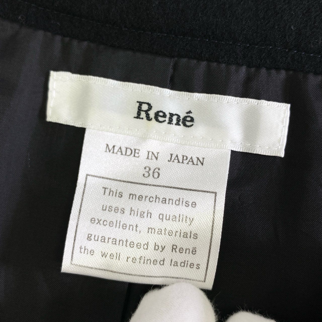 14j16 Rene ルネ パールビーズ × ラインストーン フロントジップワンピース 6946430 36 ブラック 羽毛 フレア ドレス 日本製