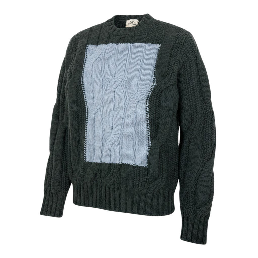 59i15 《未使用品》 HERMES エルメス 22AW ケーブル編み ニット セーター トップス M グリーン ブルー ウールカシミヤ メンズu02t