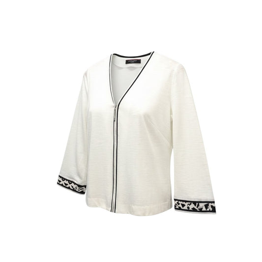 14b13 LEONARD レオナール ジップアップリネンカーディガン ニットカーディガン トップス 0379660 LLサイズ ホワイト 麻 リネン100％  レディース 女性用u02t