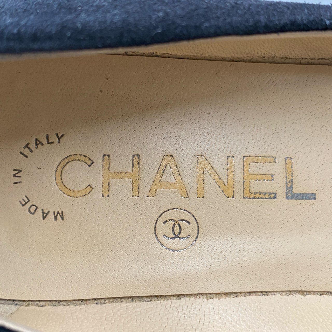 1f27 CHANEL シャネル ココマーク プレーントゥ ローヒール レザーパンプス サイズ36 1/2C ブラック スウェード/パテント レディース 靴