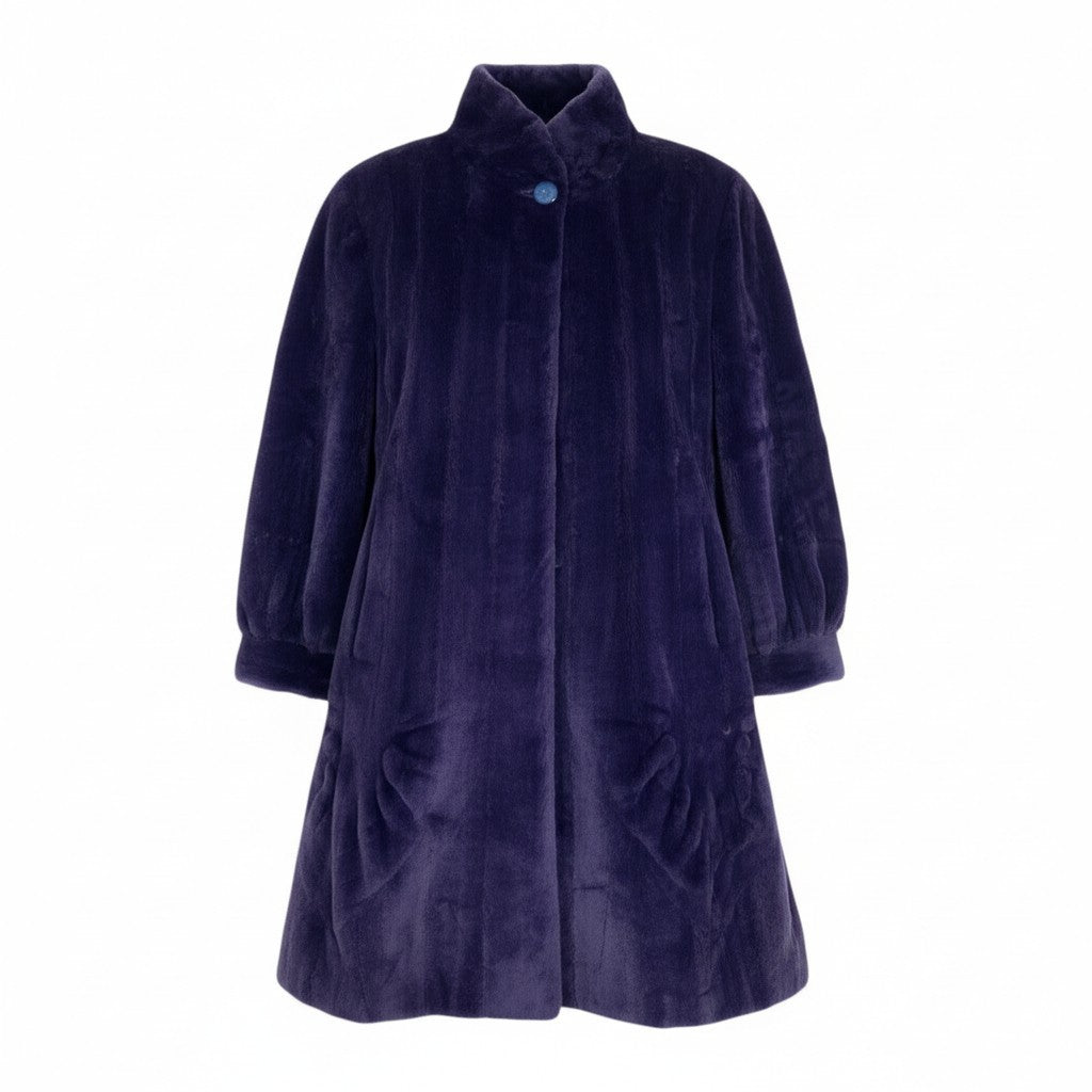 72L15 AMERICAN FUR AWARDS アメリカンファーアワード 4つ星 染め シェアードミンク ロングコート サイズF パープル 最高級本毛皮 MINK FURt18r