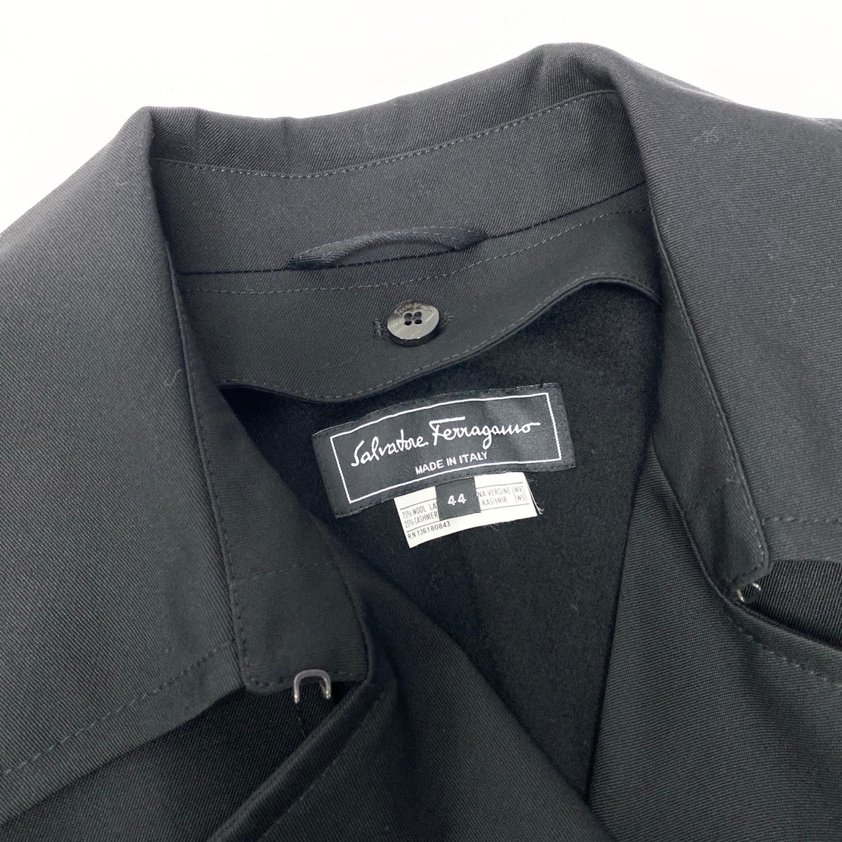 42e13 【美品】Salvatore Ferragamo サルヴァトーレフェラガモ ロングトレンチコート ウールカシミヤコート アウター イタリア製 44サイズ ブラック レディース 女性用u02t