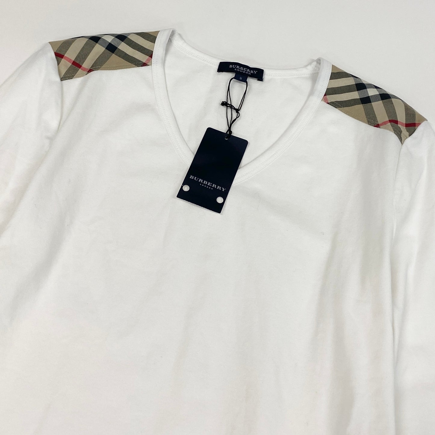 29d16 《未使用品》 BURBERRY LONDON バーバリー ロンドン コットン ロングTシャツ サイズ2 ホワイト ロンT タグ付きt18r