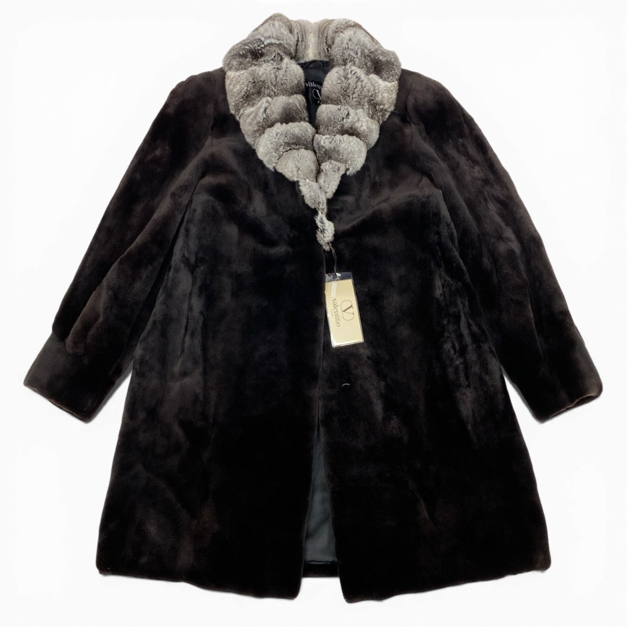 85b9 【新品保管品】Valentino ヴァレンティノ チンチラ シェアードミンク ファーコート 毛皮コート Fサイズ ダークブラウン系 レディース 女性用k02i