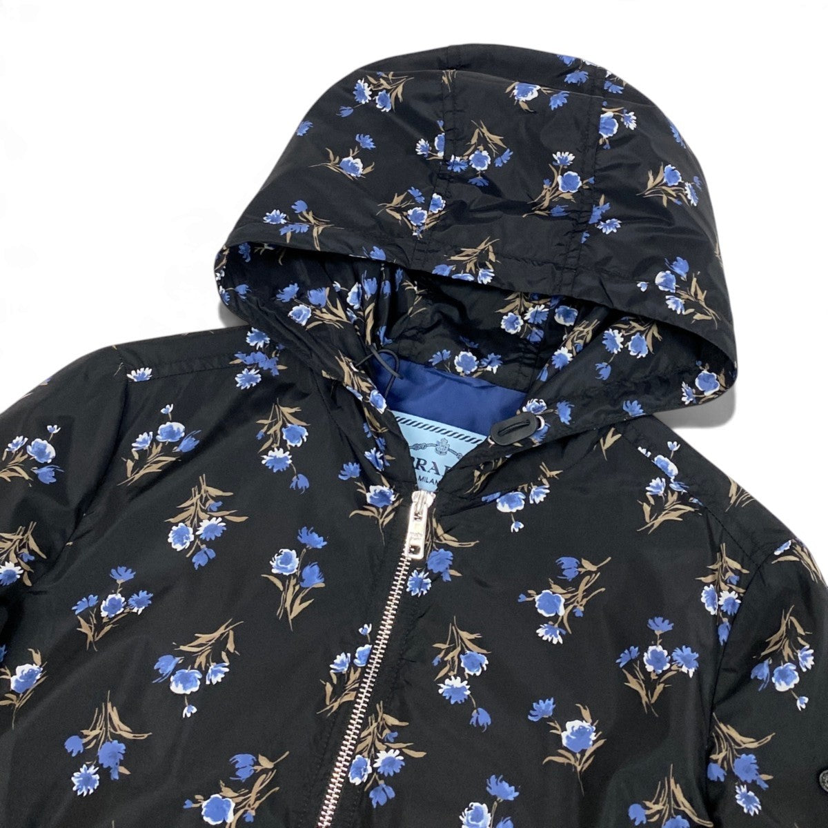 Ej15 【美品】 PRADA プラダ 三角ロゴ 花柄 ナイロンジャケット パーカー 29Z597 サイズ36 ブラック ナイロン100％ レディースo07t