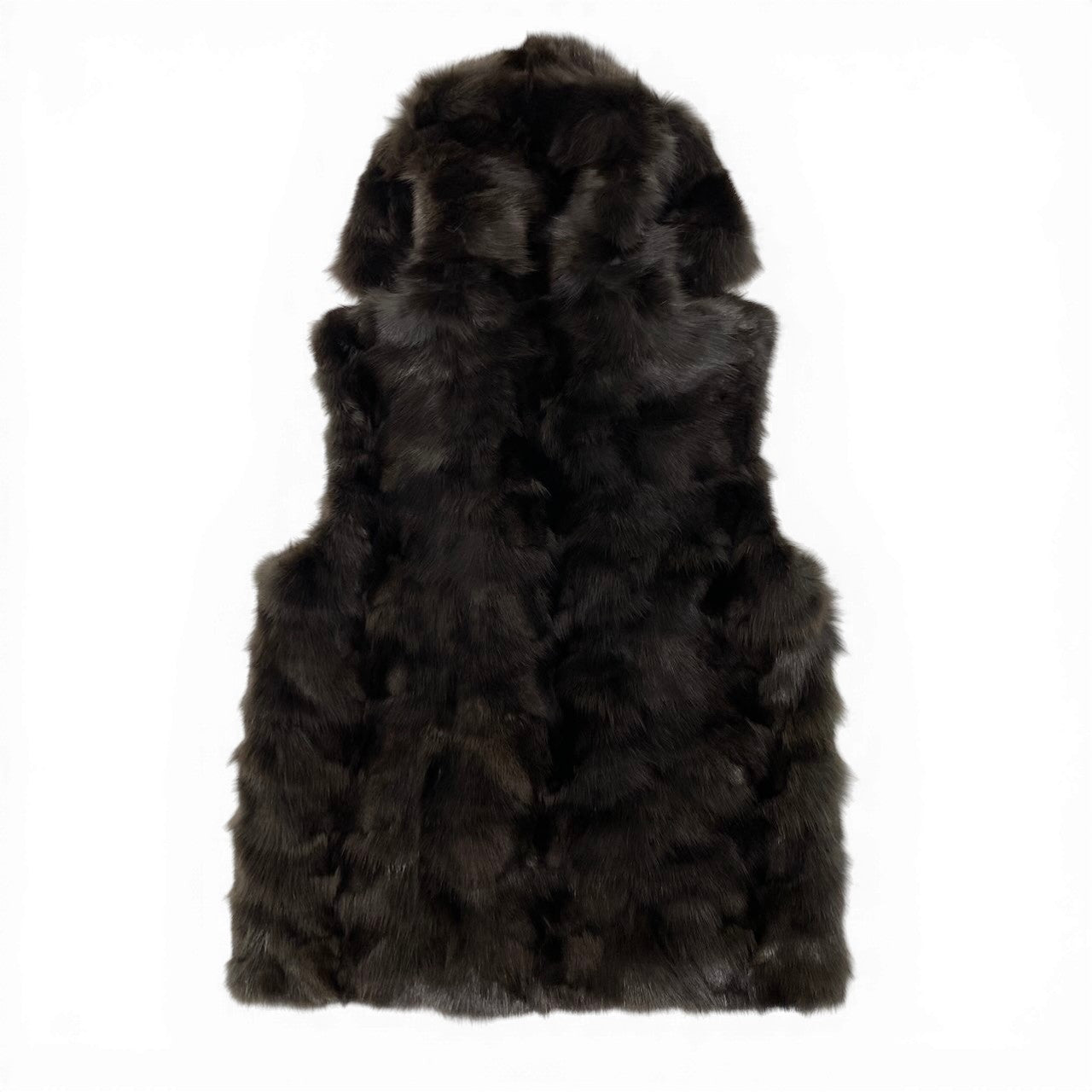 E VIOLETA ビオレタ ファーベスト 毛皮ベスト ファーコートジャケット フーディー Mサイズ ダークブラウン レディース 女性用nu1