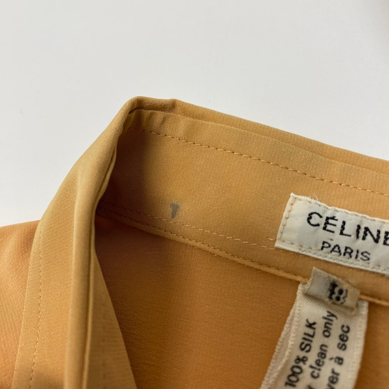 82c27 CELINE セリーヌ シルクシャツ ロングスリーブシャツ ブランドロゴ刺繍 トップス 38サイズ オレンジ シルク100％ レディース 女性用o07t