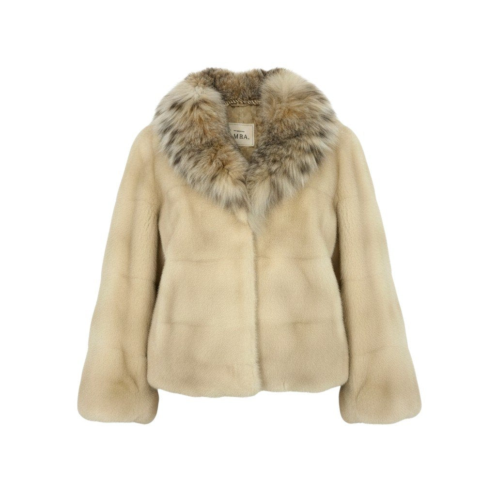 79f10 EMBA エンバ リンクスキャット × パールミンク ファーコート サイズFR ホワイト 最高級本毛皮 Lynx cat × Mink Fur Coatt18r