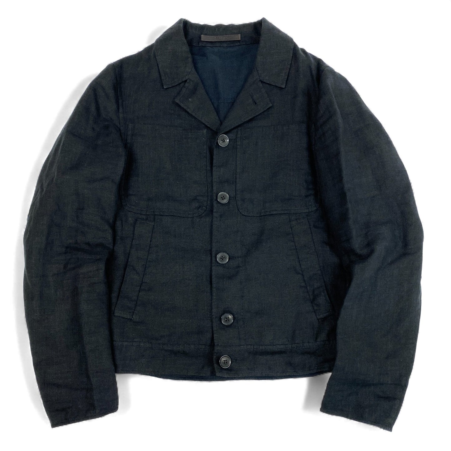 29k6【美品】CARUSO カルーソー コットンリネンワークブルゾン ジャケット アウター VMD504 42Rサイズ ブラック メンズu02t