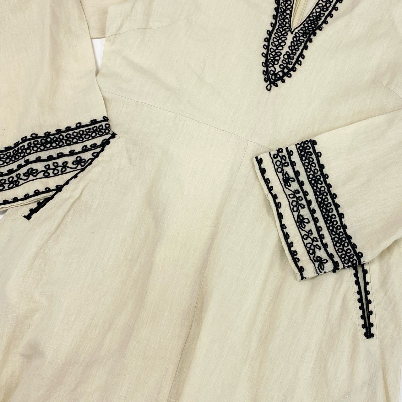 69k20 《タグ付》定価￥38,500 Sara mallika サラマリカ LINEN EMB LONG DRESS リネンロングドレス ワンピース F エクリュ エンブロイダリー