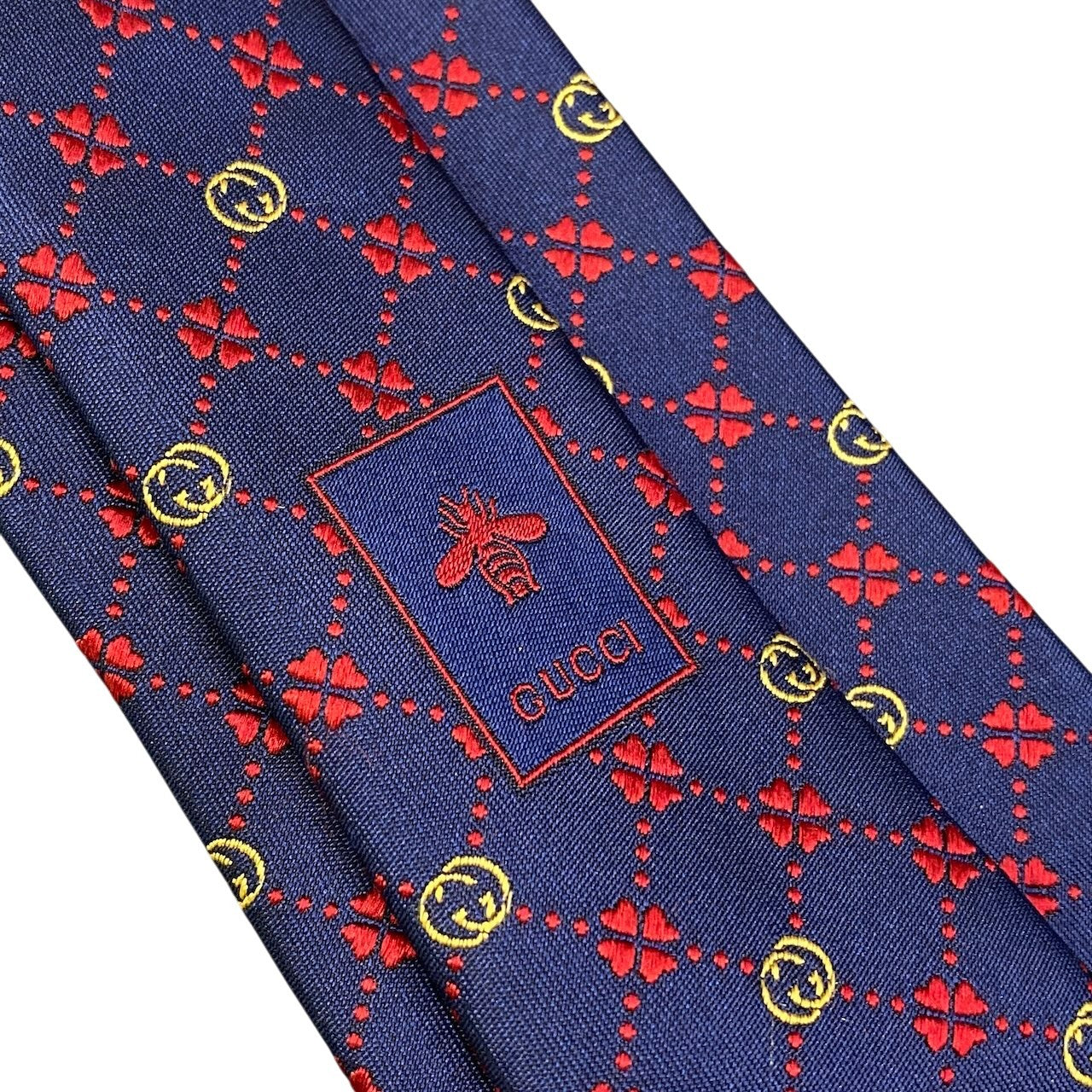 e16 GUCCI グッチ ネクタイ インターロッキングG クローバー ネイビー メンズ 男性用u02t