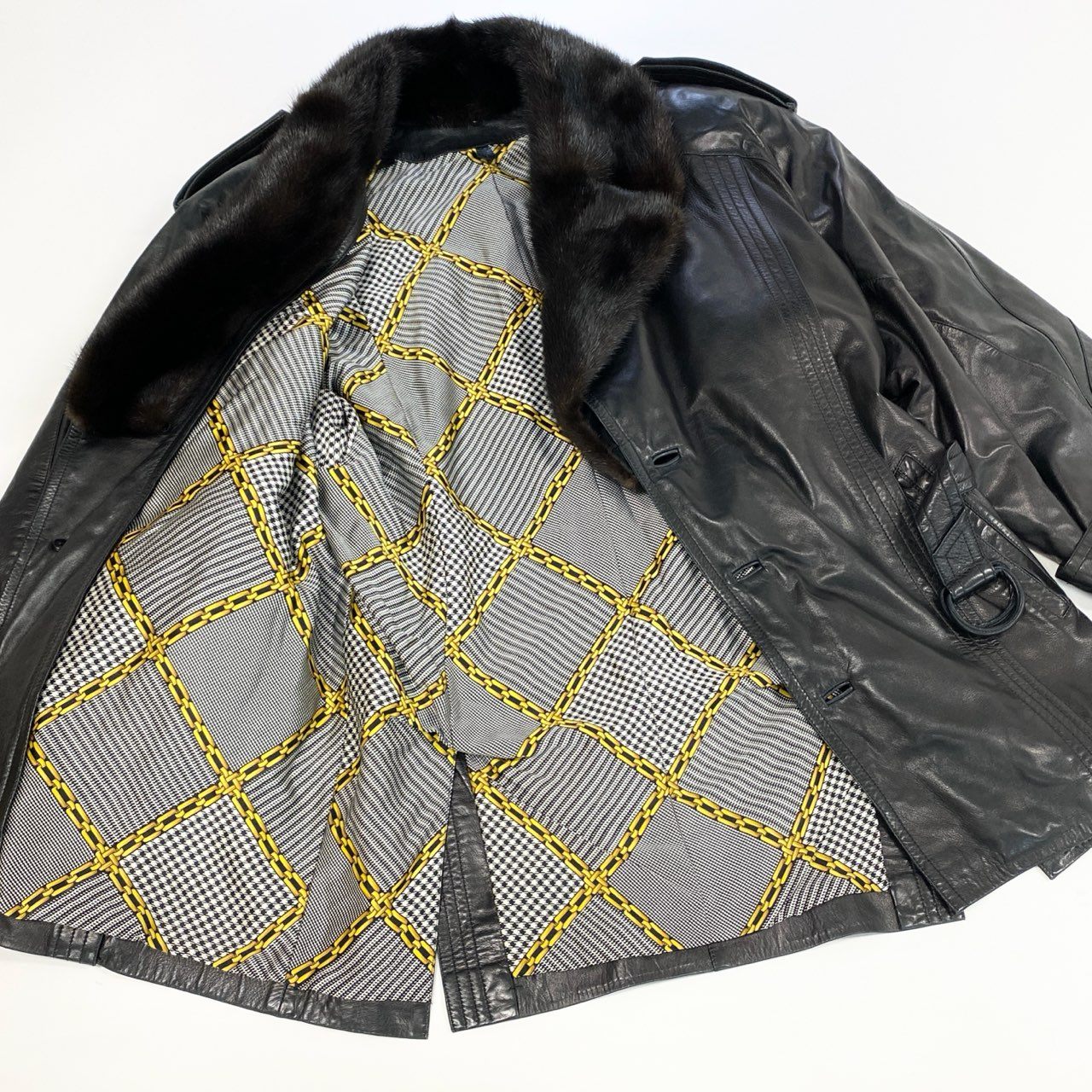 16k10 ZILLI ジリ― ミンクファー付き レザーコート 48 ブラック フランス製 MINK FUR LEATHER COATt18r