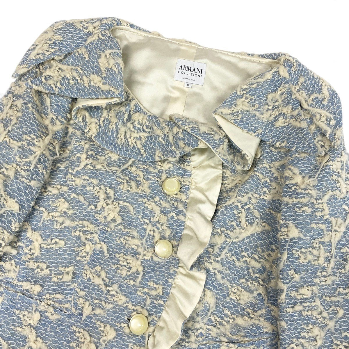 Ei4 【美品】 ARMANI COLLEZIONI アルマーニコレツィオーネ ウールニットジャケット サイズ40 ブルー ホワイト レディースk02i