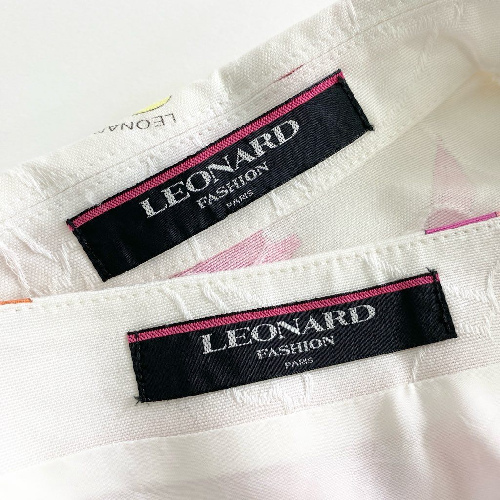 29d8 LEONARD FASHION レオナール 美しい花柄プリント スカートスーツ セットアップ 0331204/0332200 サイズ9AR/64 マルチカラー コットン100％ レディース 日本製