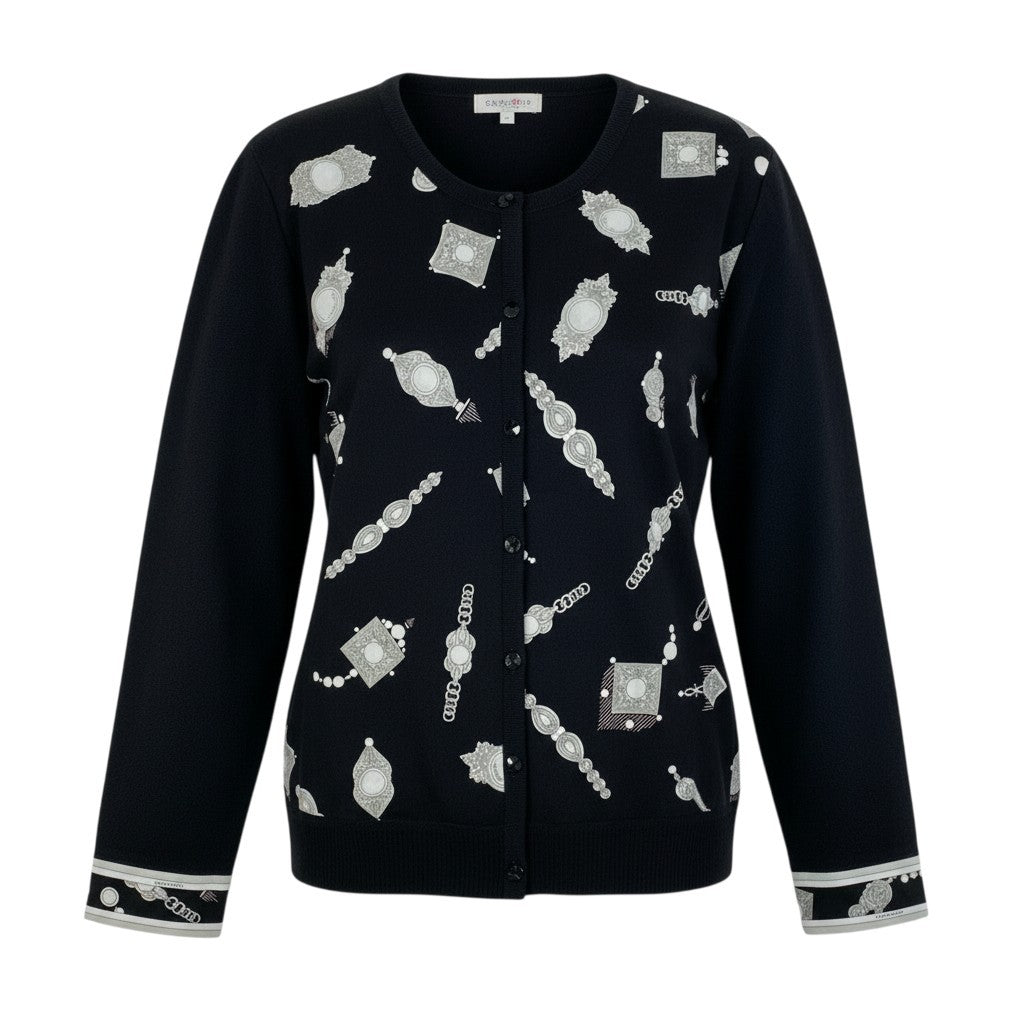 8b20 《美品》 LEONARD レオナール カンカン素材 切替 ニットカーディガン トップス 42 モノトーン レディースu02t