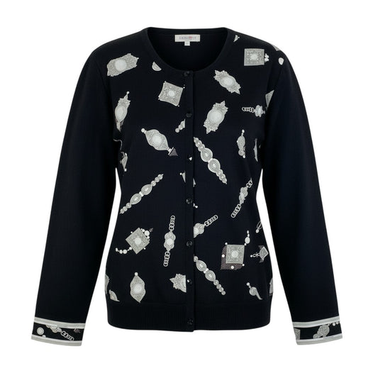 8b20 《美品》 LEONARD レオナール カンカン素材 切替 ニットカーディガン トップス 42 モノトーン レディースu02t