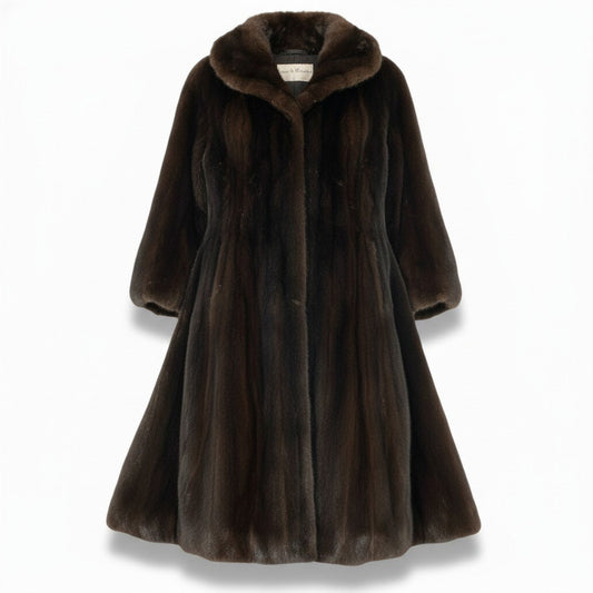23a26 Estardo Di Valentino ヴァレンティノ マホガニーミンク 丈120cm 超ロングコート サイズF ブラウン 本毛皮 Mink Fur Long Coatt18r