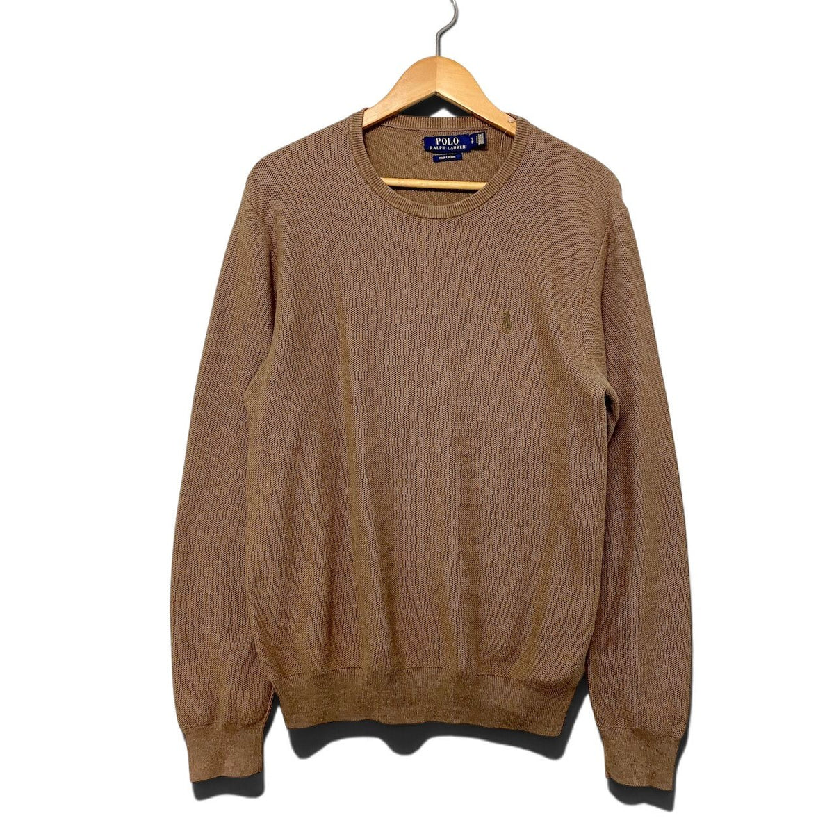 20j22 POLO RALPH LAUREN ポロラルフローレン ロングスリーブニットセーター ロゴ刺繍 トップス 170/92Aサイズ ブラウン コットン100％ メンズ 男性用u02t