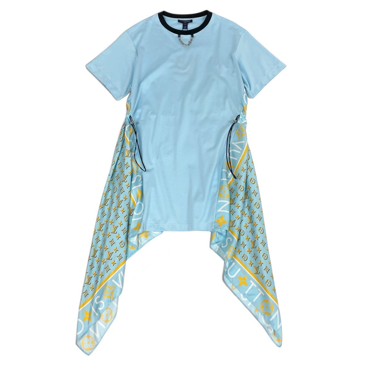 Ij9 【未使用タグ付】 LOUIS VUITTON ルイヴィトン モノグラム スカーフ Tシャツドレス RW242WW FRJD24 サイズM ライトブルー コットン シルク レディースu02t