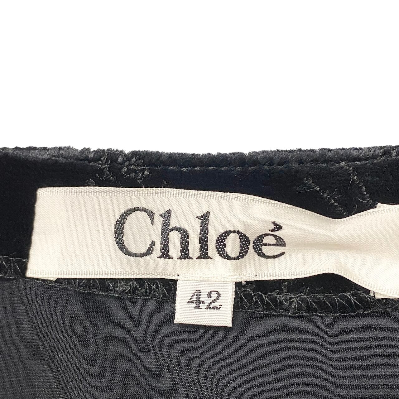 45h16 Chloe クロエ チュニック カットソー ベロア 葉柄  サイズ42 ブラック シルク レーヨン レディース 女性用u02t