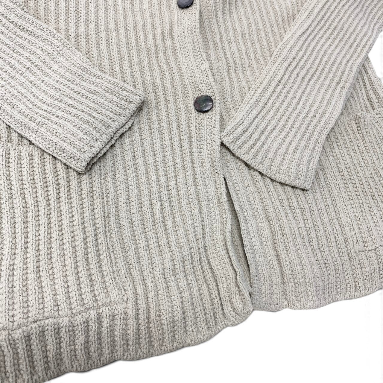 29h31 Salvatore Ferragamo サルヴァトーレフェラガモ ロングスリーブ ニットシャツ リブニット サイズM ベージュ レディースo07t