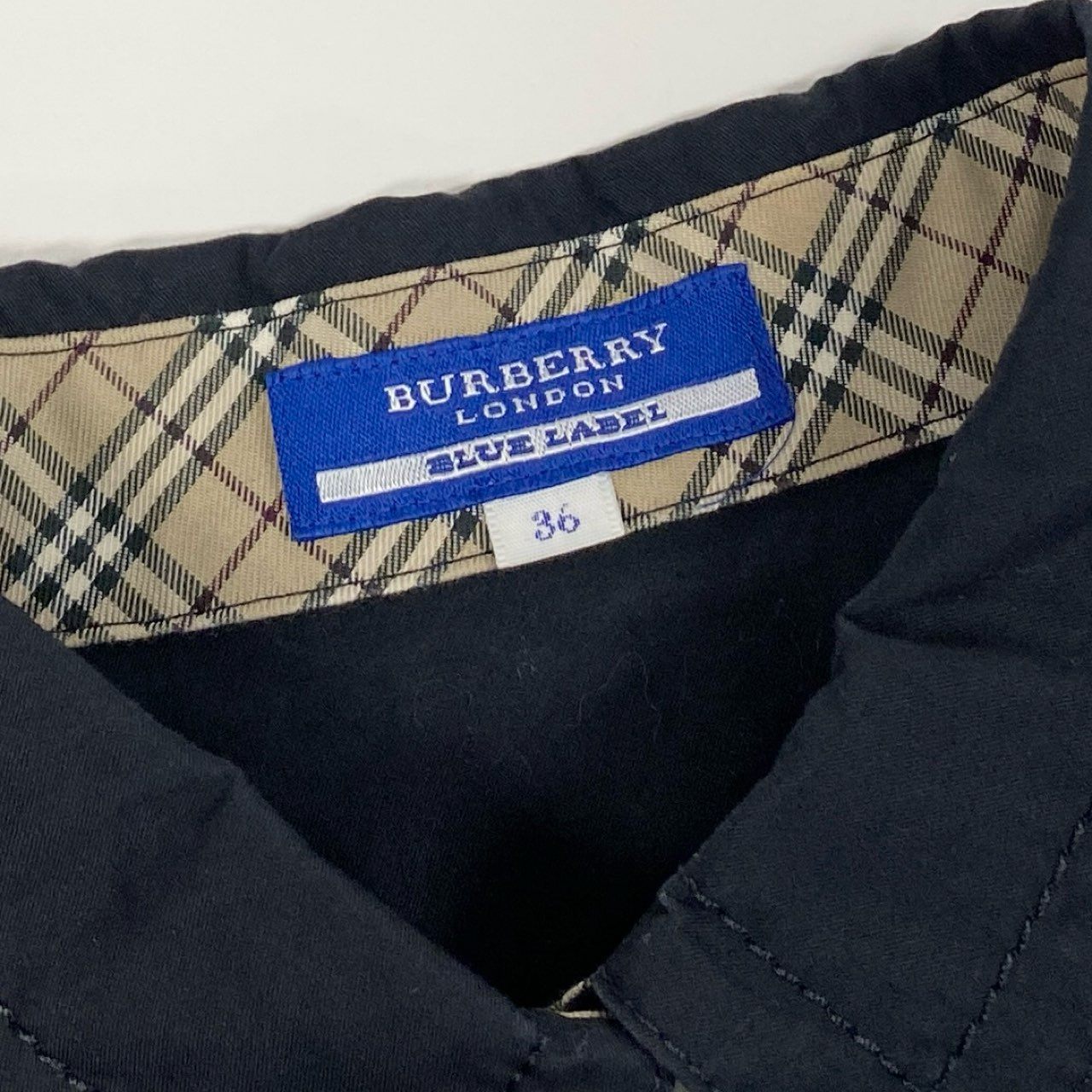 70b9 BURBERRY BLUE LABEL バーバリー ブルーレーベル Aライン ベルテッド ワンピース ノバチェック 半袖 ホースボタン 36 ネイビー レディースk02i