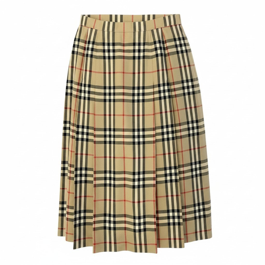 67e7 Burberry‘s バーバリー ノバチェック タックスカート ミディ丈 FX003-625 ベージュ サイズ13 ウール100％ レディース 女性服u02t