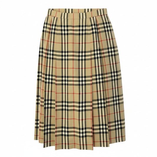 67e7 Burberry‘s バーバリー ノバチェック タックスカート ミディ丈 FX003-625 ベージュ サイズ13 ウール100％ レディース 女性服u02t