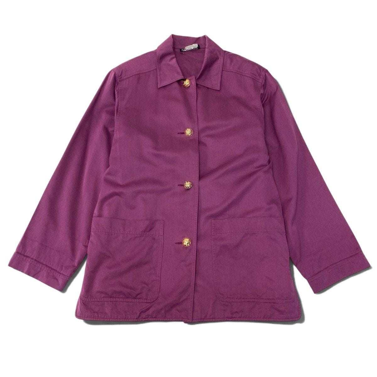 76i2 Salvatore Ferragamo サルヴァトーレフェラガモ シャツジャケット ロングシャツ 金ボタン パープル コットン レーヨン レディースo07t