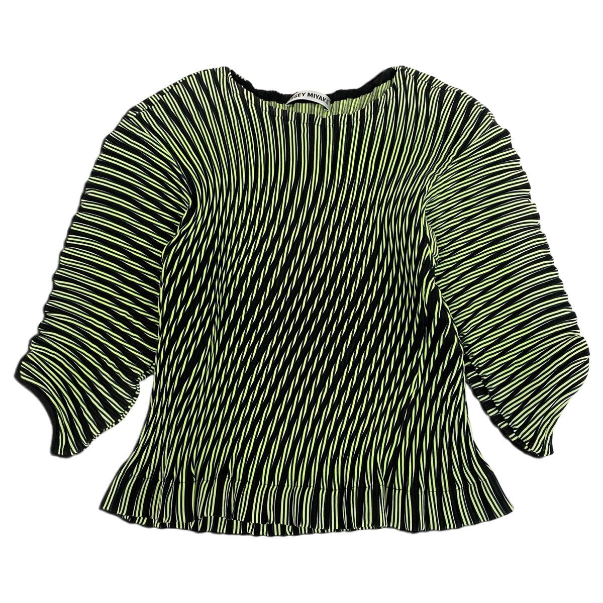 Ah28 ISSEY MIYAKE イッセイミヤケ ロングスリーブ プリーツカットソー ボーダー柄 IM74FJ500 サイズ2 マルチカラー ポリエステル レディースo07t
