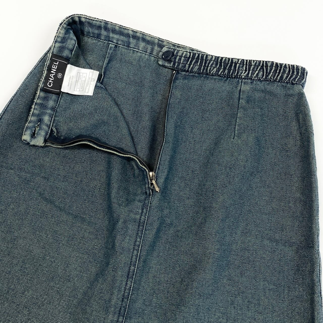e1 CHANEL デニムスカート イタリア製 P17116V09672 38サイズ インディゴ コットン100％ レディース 女性用ta1