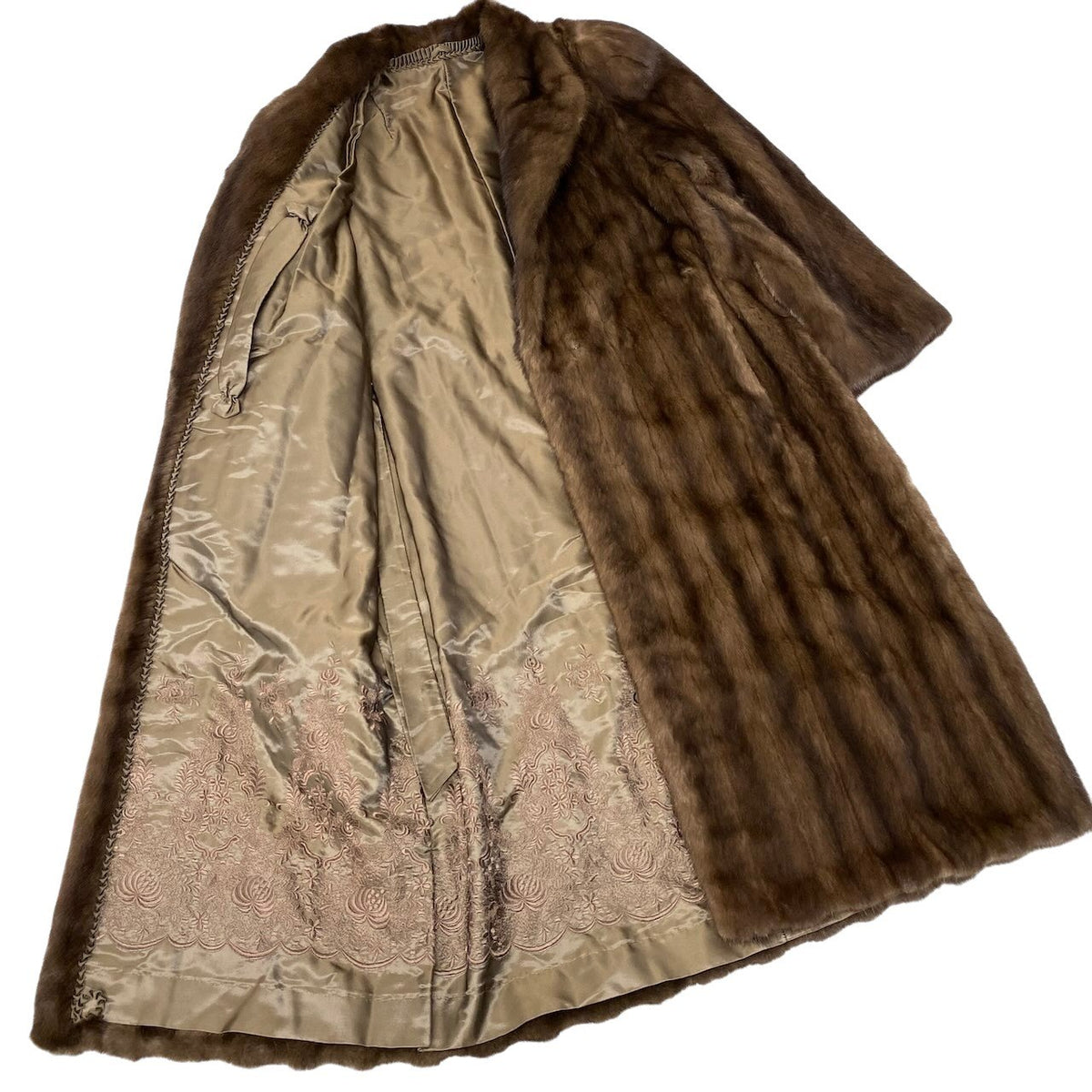 47j16 毛皮コート パステルミンク 着丈115cm 超ロングコート 本毛皮 裏地刺繍 Free ブラウン MINK FUR レディースu02t