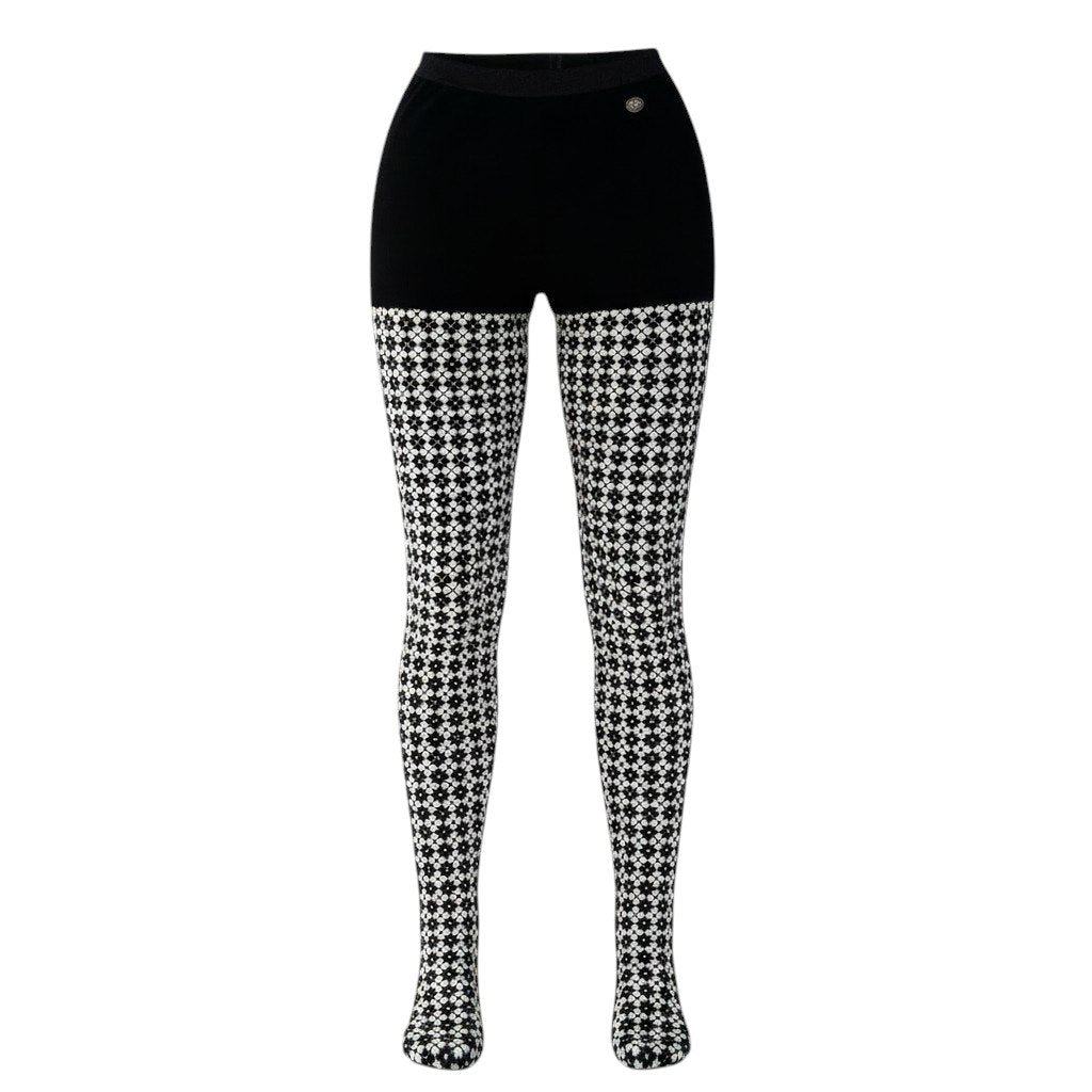 51e19 【未使用保管品】 CHANEL シャネル ニットパンツ タイツ ココマーク アーガイル柄 サイズS ブラック ホワイト レディース 女性用u02t