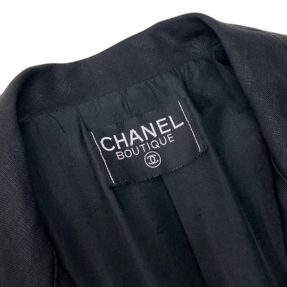 Ci13 CHANEL BOUTIQUE シャネル テーラードジャケット 金ボタン 裏地ココマーク ブラック レディースta2