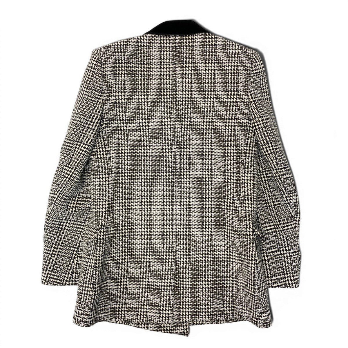 51e19 SAINT LAURENT PARIS サンローラン ツイードジャケット ロングジャケット ダブルブレスト グレンチェック サイズF38 ブラック ホワイト レディース 女性服u02t