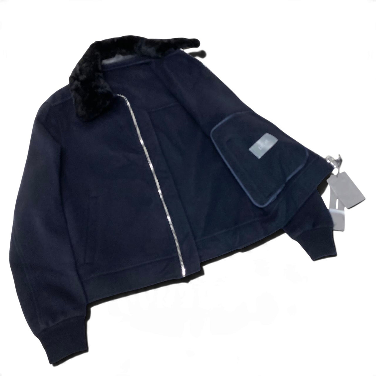 37j16 【未使用】 DIOR HOMME ディオールオム ビーバーファー ウールジャケット 2way ブルゾン 013C406A3840 サイズ46 ネイビー メンズu02t