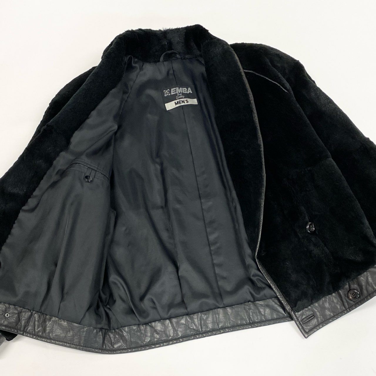 73b20 EMBA MEN’S エンバ メンズ シェアードファー ダブルコート サイズF ブラック 本毛皮 Double Fur Coatt18r