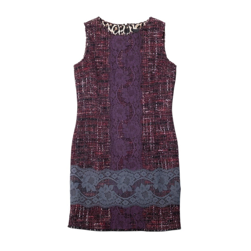 2i28 【美品】DOLCE&GABBANA ドルチェアンドガッパーナ ツイードノースリーブワンピース レース装飾 イタリア製 40サイズ マルチカラー レディース 女性用u02t