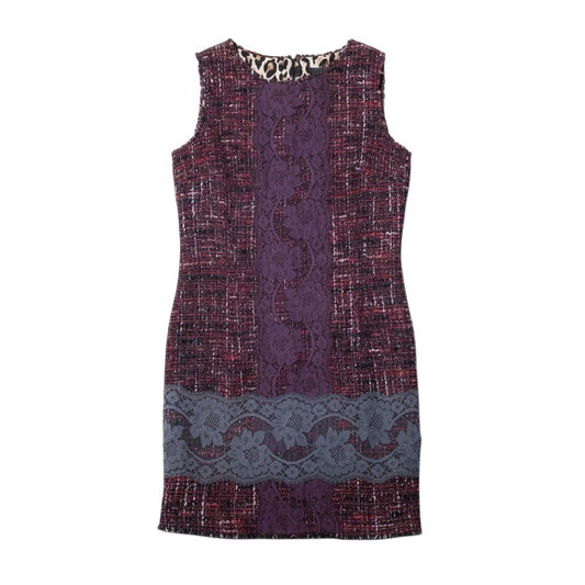 2i28 【美品】DOLCE&GABBANA ドルチェアンドガッパーナ ツイードノースリーブワンピース レース装飾 イタリア製 40サイズ マルチカラー レディース 女性用u02t