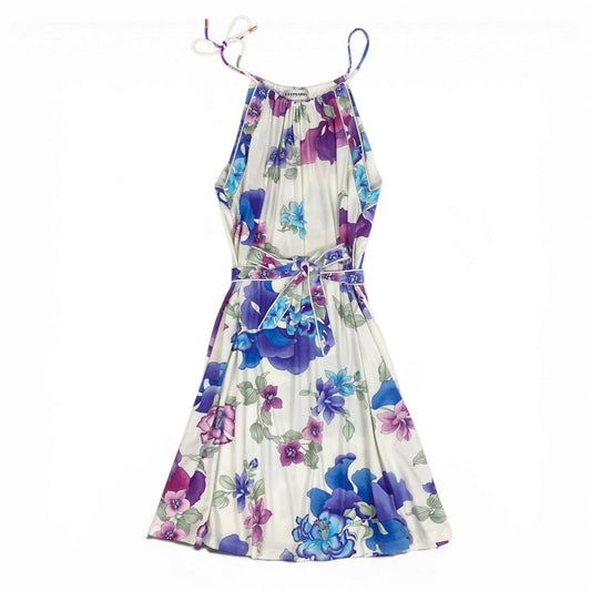 30b11 LEONARD レオナール キャミソールロングワンピース 美しい花柄プリント ウエストベルト 0430902 38サイズ ホワイト ナイロン100％ レディース 女性用u02t